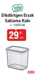 HOBBY LİFE DİKDÖRTGEN ERZAK SAKLAMA KABI 1600 ML